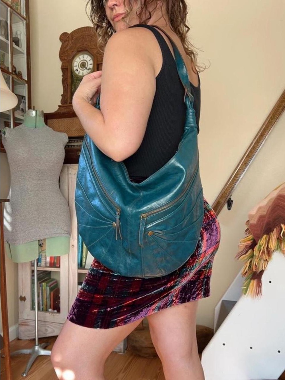 Vintage Y2K Canyon River Teal Faux Leather Hobo Shoulder Bag